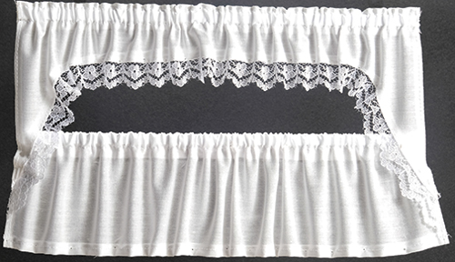 Dollhouse Miniature Curtains: Picture Window Cape, White